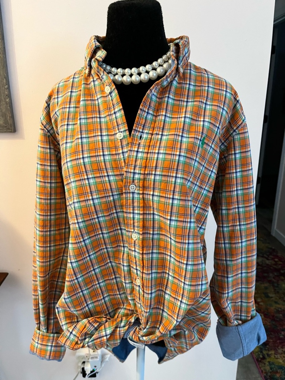 Polo by Ralph Lauren Orange Plaid Cotton Button-Down Shirt